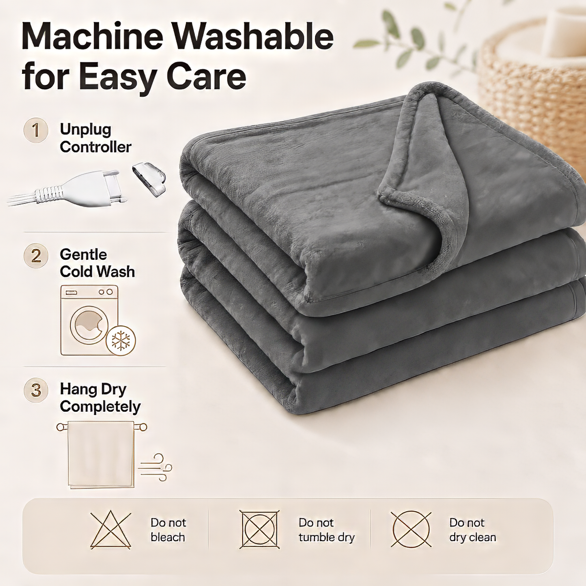 SUNNY HEAT Electric Heated Blanket Flannel 72" x 84" Full Size-4 Heating Settings &amp; 10 Hours Auto Off, Warm Machine Washable- Light Gray