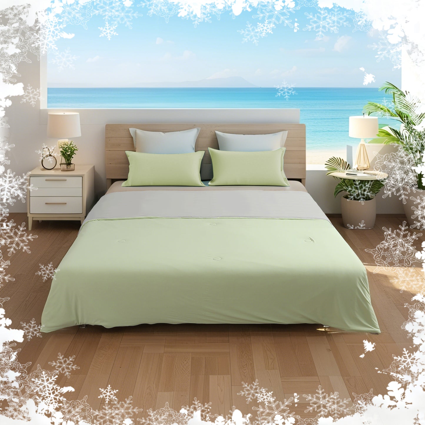 SUNNY HEAT Cooling Summer Comforter Throw Size 51"x67", Cooling Blanket for Hot Sleepers, Lightweight Breathable Double-Sided Quilt, Gray & Icegreen