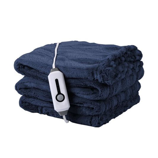 SUNNY HEAT Electric Heated Blanket 50'' x 60'', Soft and Lightweight Faux Fur Electric Blanket, Navy