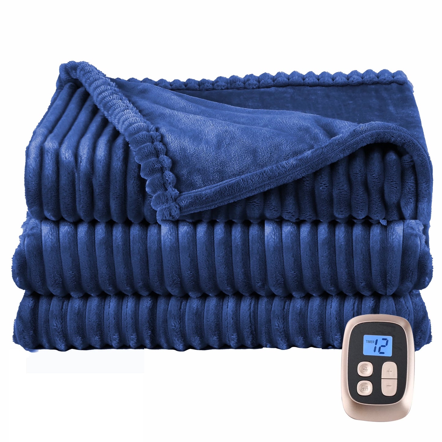 SUNNY HEAT Heated Electric Blanket Soft Flannel Full Size 72" x 84", Fast Heat, 10 Heating Settings & 12 Hours Auto Shut-off, Dark Blue