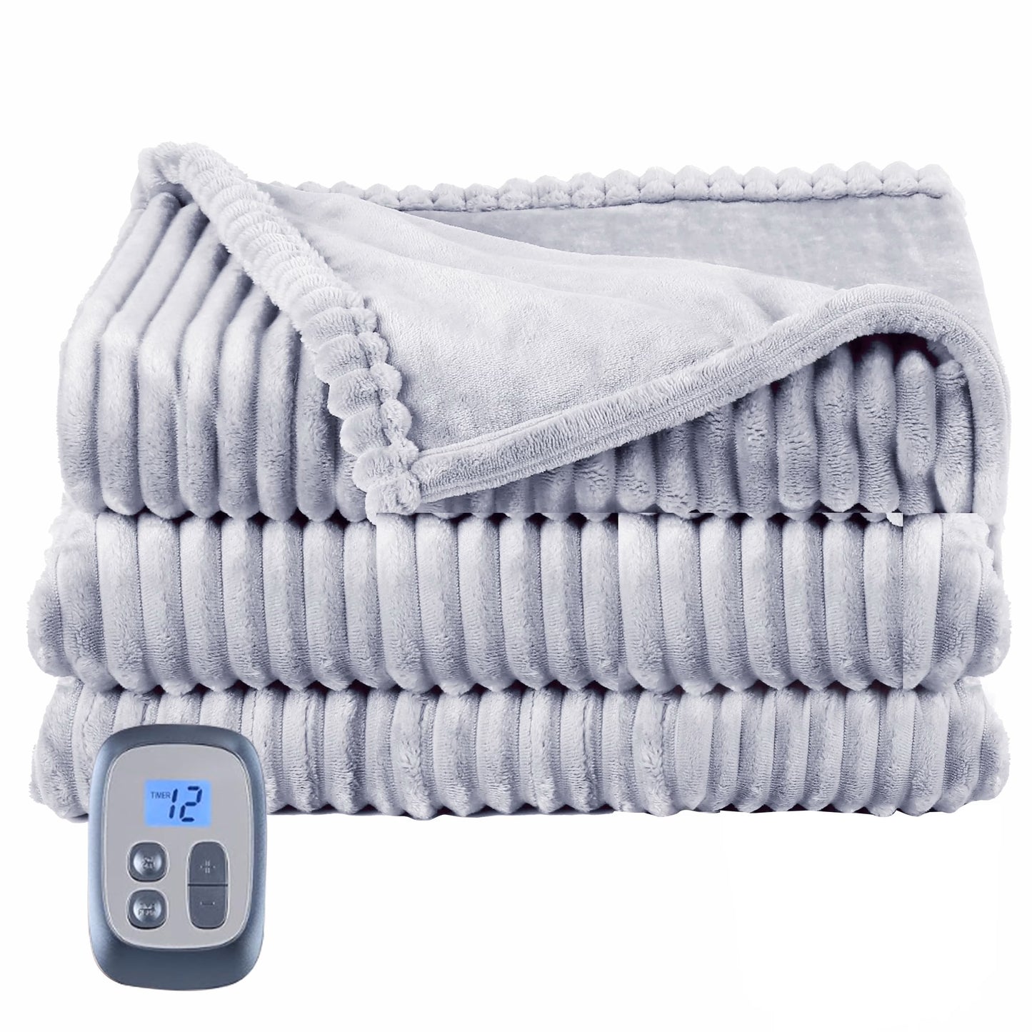 SUNNY HEAT Heated Electric Blanket Soft Flannel Full Size 72" x 84", Fast Heat, 10 Heating Settings & 12 Hours Auto Shut-off,Light Grey