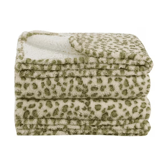 SUNNY HEAT Leopard Print Bed Blanket 28×40 Inches, Breathable Cozy Microplush, for Bed Sofa Couch Recliner, for Pet Dog Cats, All Seasons Use, Leopard Green White