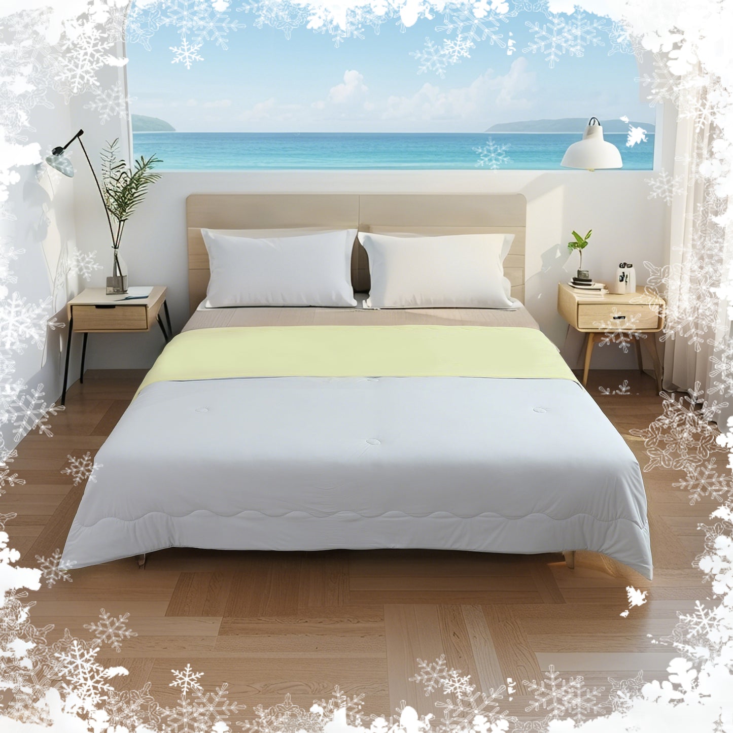 SUNNY HEAT Cooling Summer Comforter Full Size 79"x87", Cooling Blanket for Hot Sleepers, Lightweight Breathable Double-Sided Quilt, Yellow & Iceblue