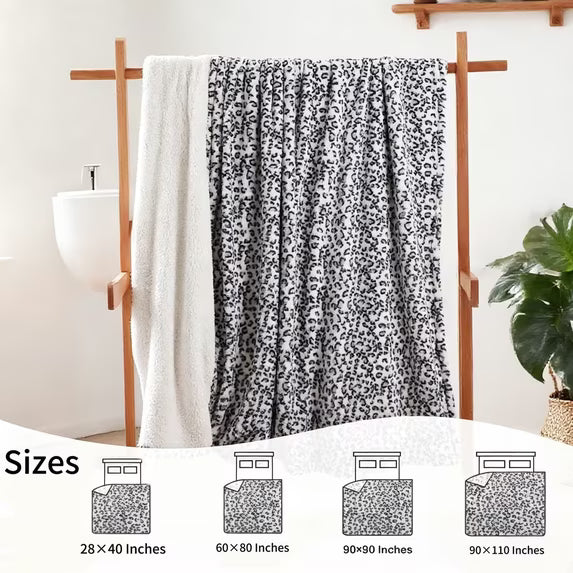 SUNNY HEAT Leopard Print Bed Blanket 28×40 Inches, Breathable Cozy Microplush, for Bed Sofa Couch Recliner, for Pet Dog Cats, All Seasons Use, Leopard Blue White