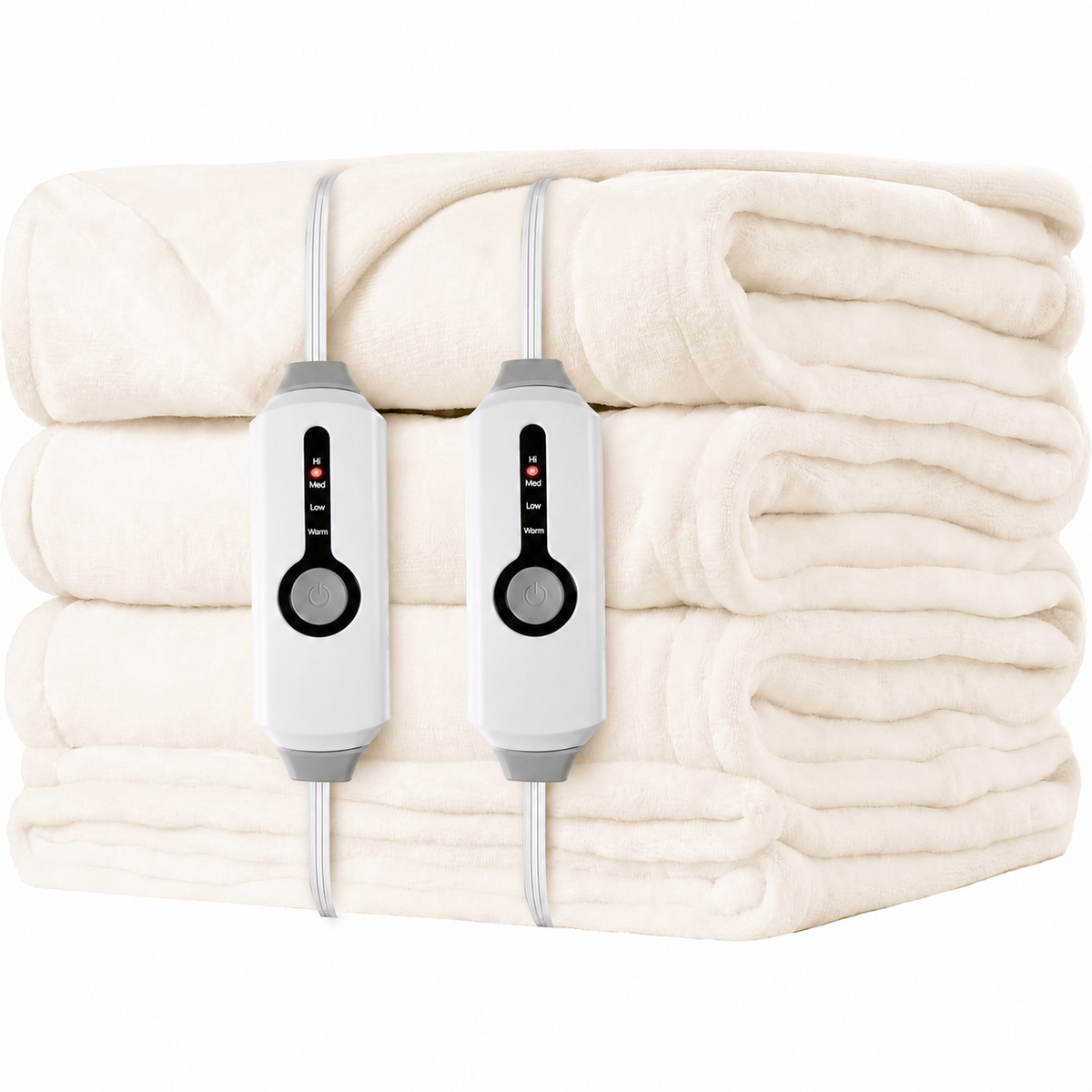 SUNNY HEAT Electric Heated Blanket Flannel 84" x 90" Queen Size-4 Heating Settings & 10 Hours Auto Off, Cozy Machine Washable-White