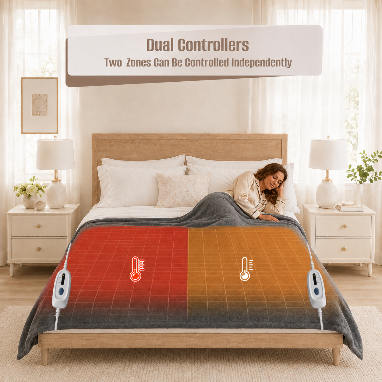 Electric Heated Blanket 84'' x 90'' Queen Size Polar Fleece – Machine Washable, Fast Heating & Overheat Protection, Multi-Scenario Use, Light Gray