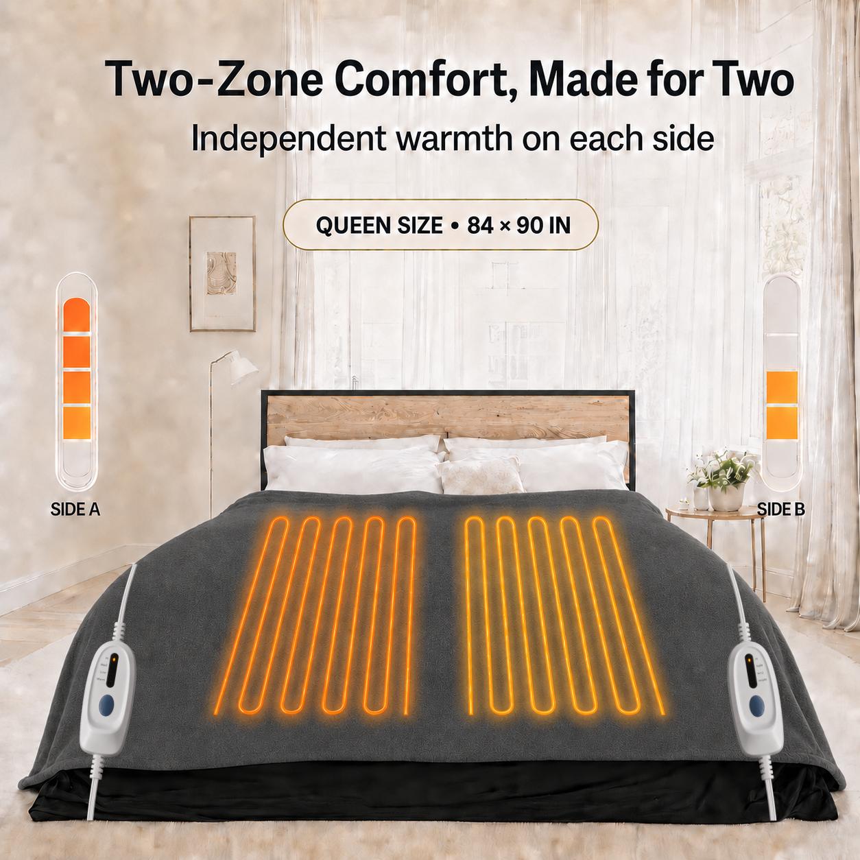Electric Heated Blanket 84'' x 90'' Queen Size Polar Fleece – Machine Washable, Fast Heating & Overheat Protection, Multi-Scenario Use, Light Gray