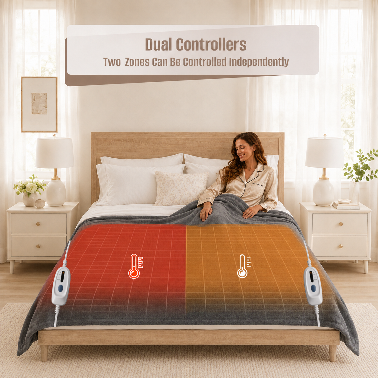 Electric Heated Blanket 84'' x 90'' Queen Size Polar Fleece – Machine Washable, Fast Heating & Overheat Protection, Multi-Scenario Use, Dark Gray