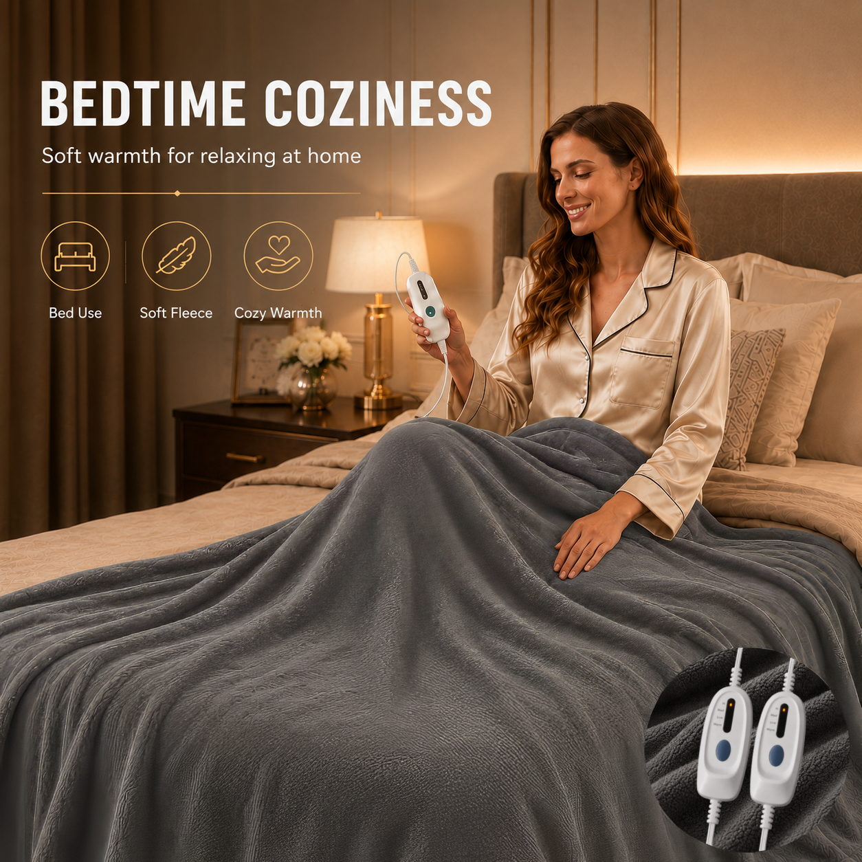 Electric Heated Blanket 84'' x 90'' Queen Size Polar Fleece – Machine Washable, Fast Heating & Overheat Protection, Multi-Scenario Use, Light Gray