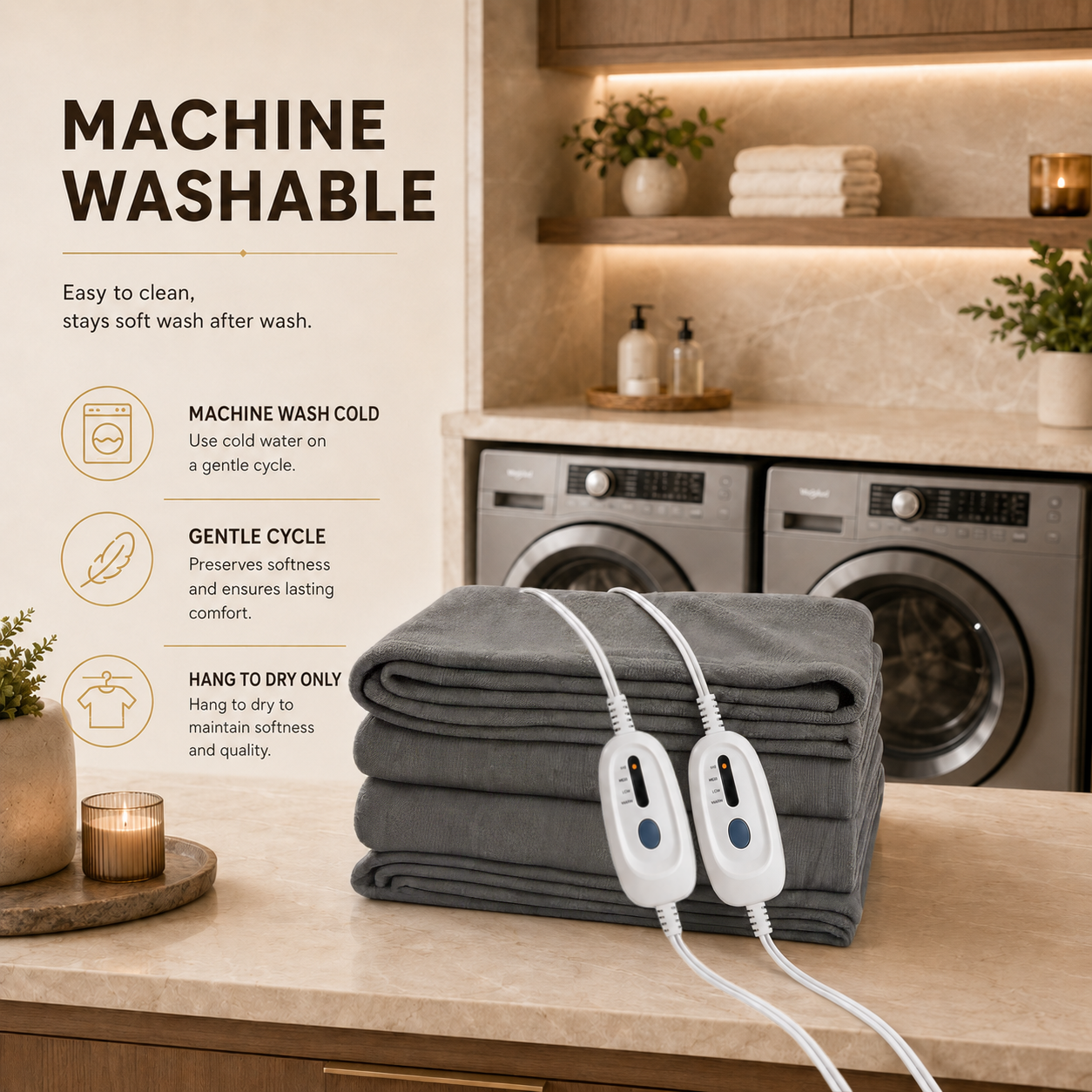 Electric Heated Blanket 84'' x 90'' Queen Size Polar Fleece – Machine Washable, Fast Heating & Overheat Protection, Multi-Scenario Use, Light Gray