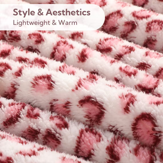 SUNNY HEAT Leopard Print Bed Blanket 28×40 Inches, Breathable Cozy Microplush, for Bed Sofa Couch Recliner, for Pet Dog Cats, All Seasons Use, Leopard Pink White