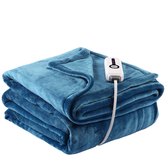 Electric Blanket Heated Throw 50 x 60 Inches Reversible Flannel with 3 Hours Auto Off & 4 Temperature Levels Fast Heating and ETL Certification, Home Office Use & Machine Washable, Teal