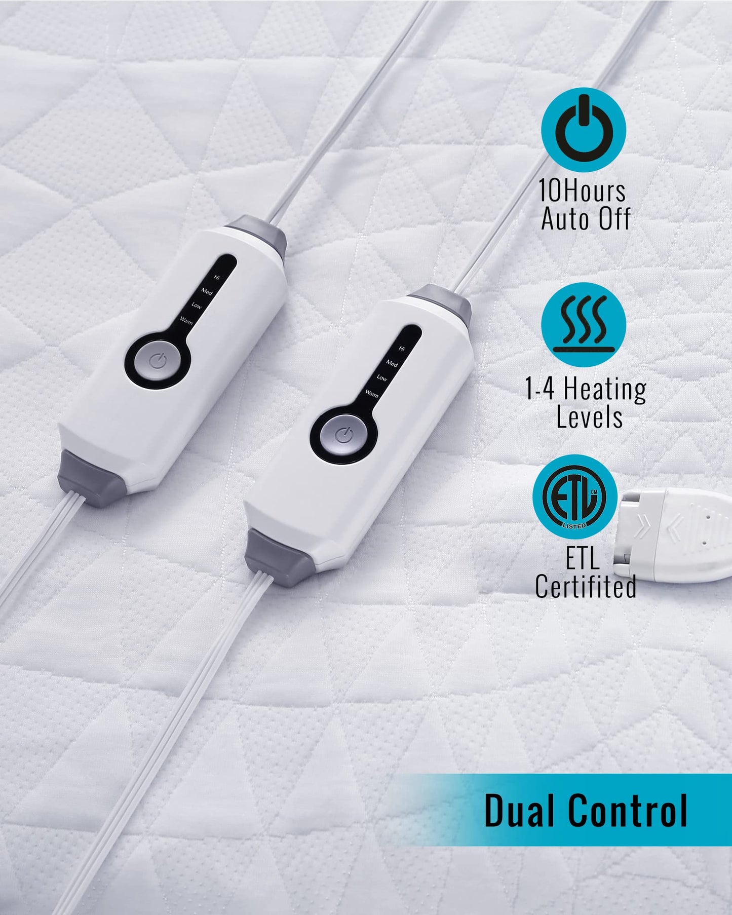 Electric Mattress Pad Queen Size 60"x80" Dual Control, Electric Mattress Cover Bed Warmer Underblanket with All Around Elastic Deep Pocket Fit Up to 21", 4 Heating Levels & Auto Shut Off, Washable