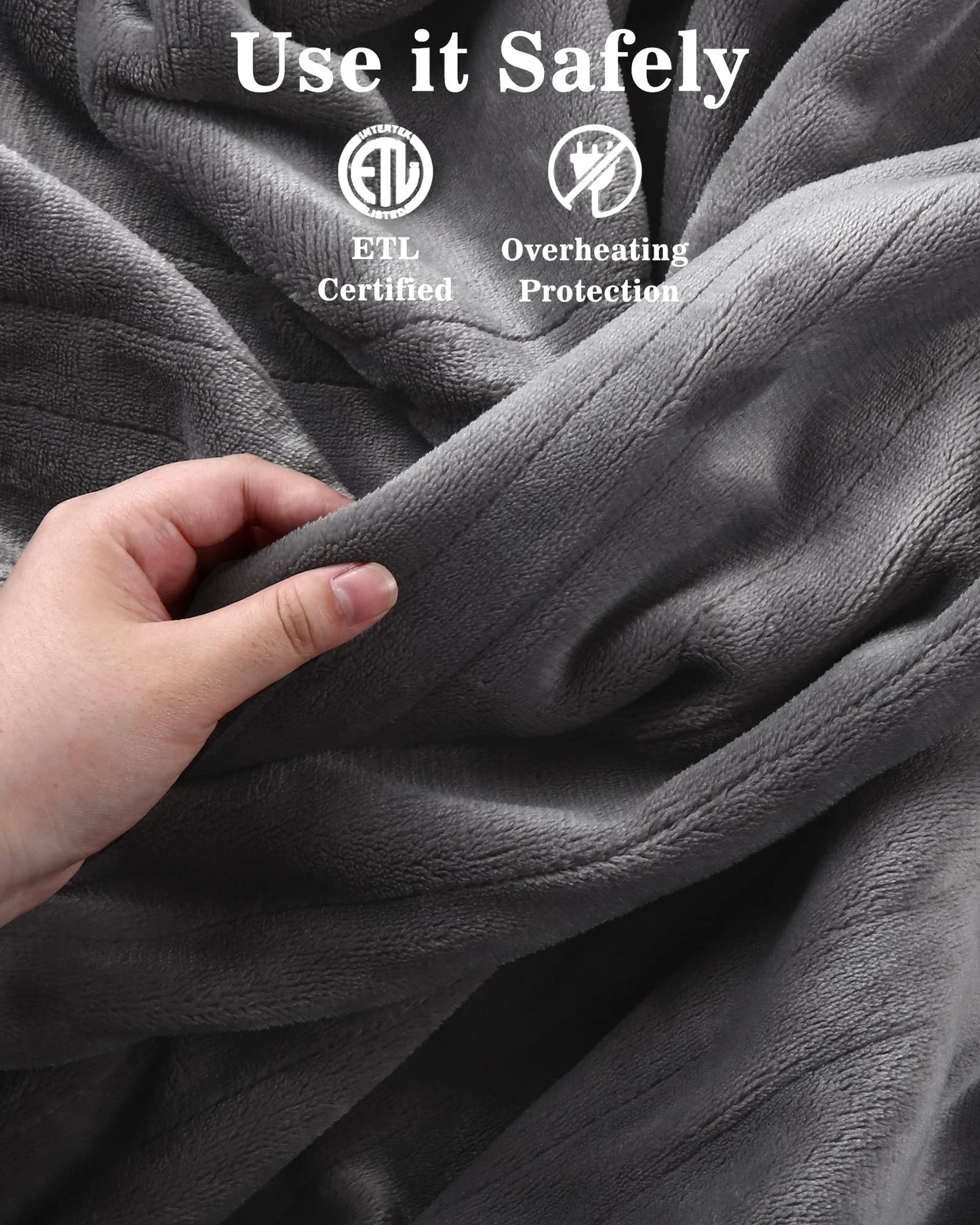 Electric Heated Blanket Throw 50" x 60" Machine Washable with 4 Fast Heating Levels & 3 Hours Auto Off Overheat Protection ETL Certified Super Cozy Soft Flannel Heating Throw for Home Couch Light Grey