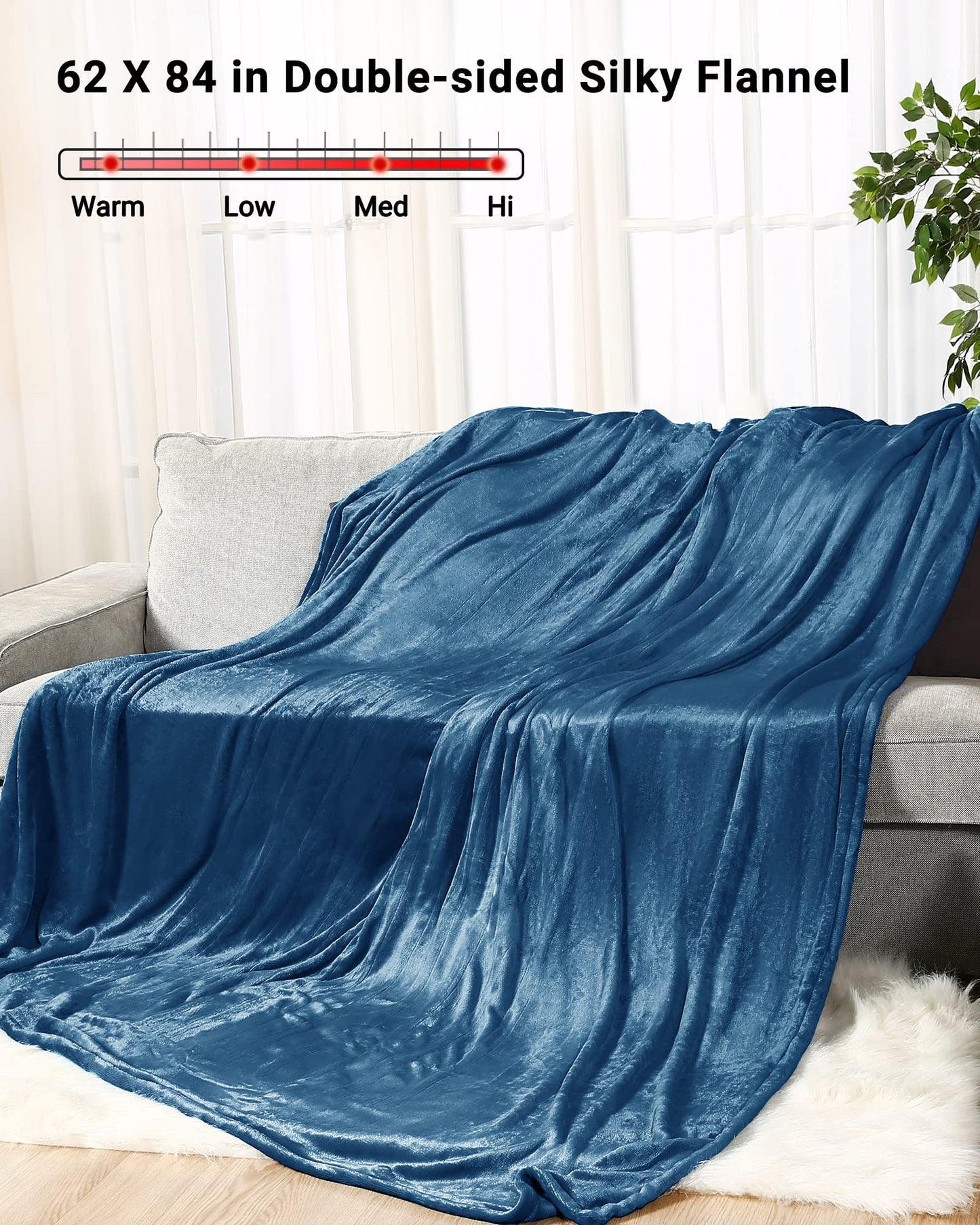 Electric Blanket 62 x 84 Inches Heated Reversible Flannel Blanket Twin Size with 10 Hours Auto Off & 4 Temperature Levels & ETL Certification, Home Office Use & Machine Washable, Teal